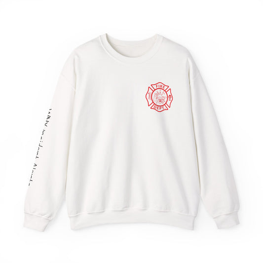 Fueled by Caffeine Crewneck Sweatshirt — Coffee & 2 A.M. Tones Fire Graphic