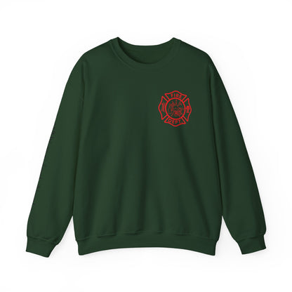 Firefighter Crewneck Sweatshirt — "Stop, Drop, and Roll" Graphic
