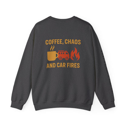 Coffee, Chaos & Car Fires Sweatshirt — Firefighter Crewneck