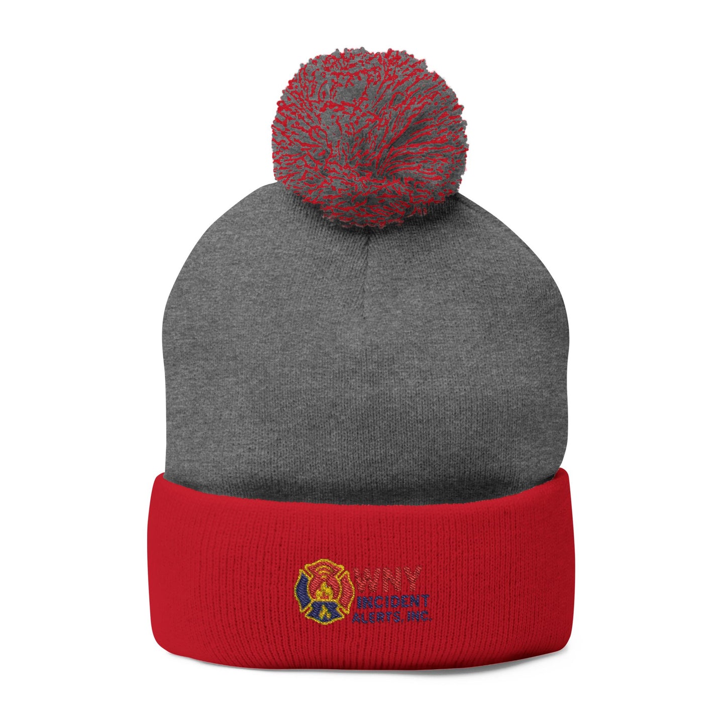 Embroidered Pom-Pom Knit Cap — Cozy Winter Beanie with Cuffed Logo