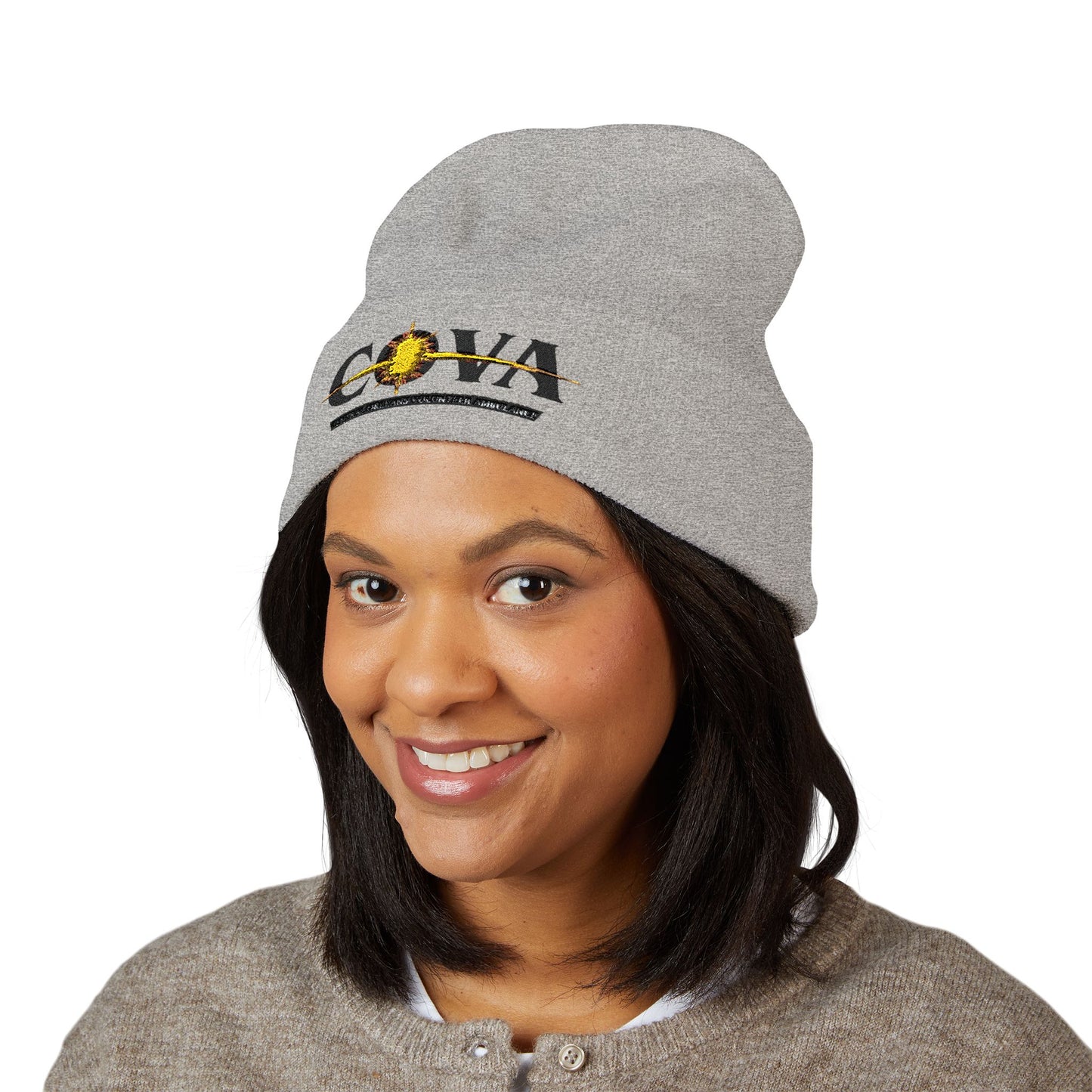 COVA Sun Logo Cuffed Beanie — Embroidered Winter Hat