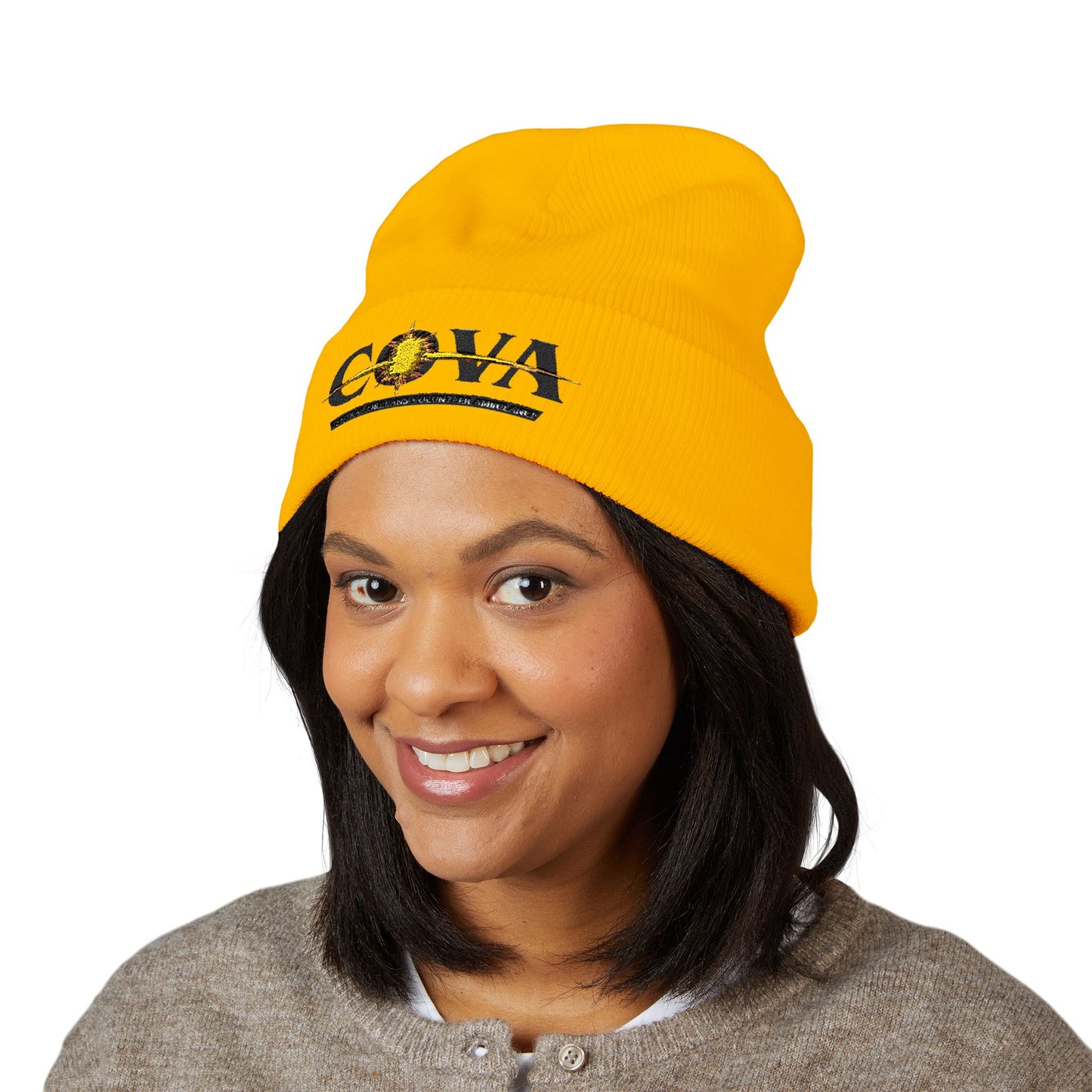 COVA Sun Logo Cuffed Beanie — Embroidered Winter Hat