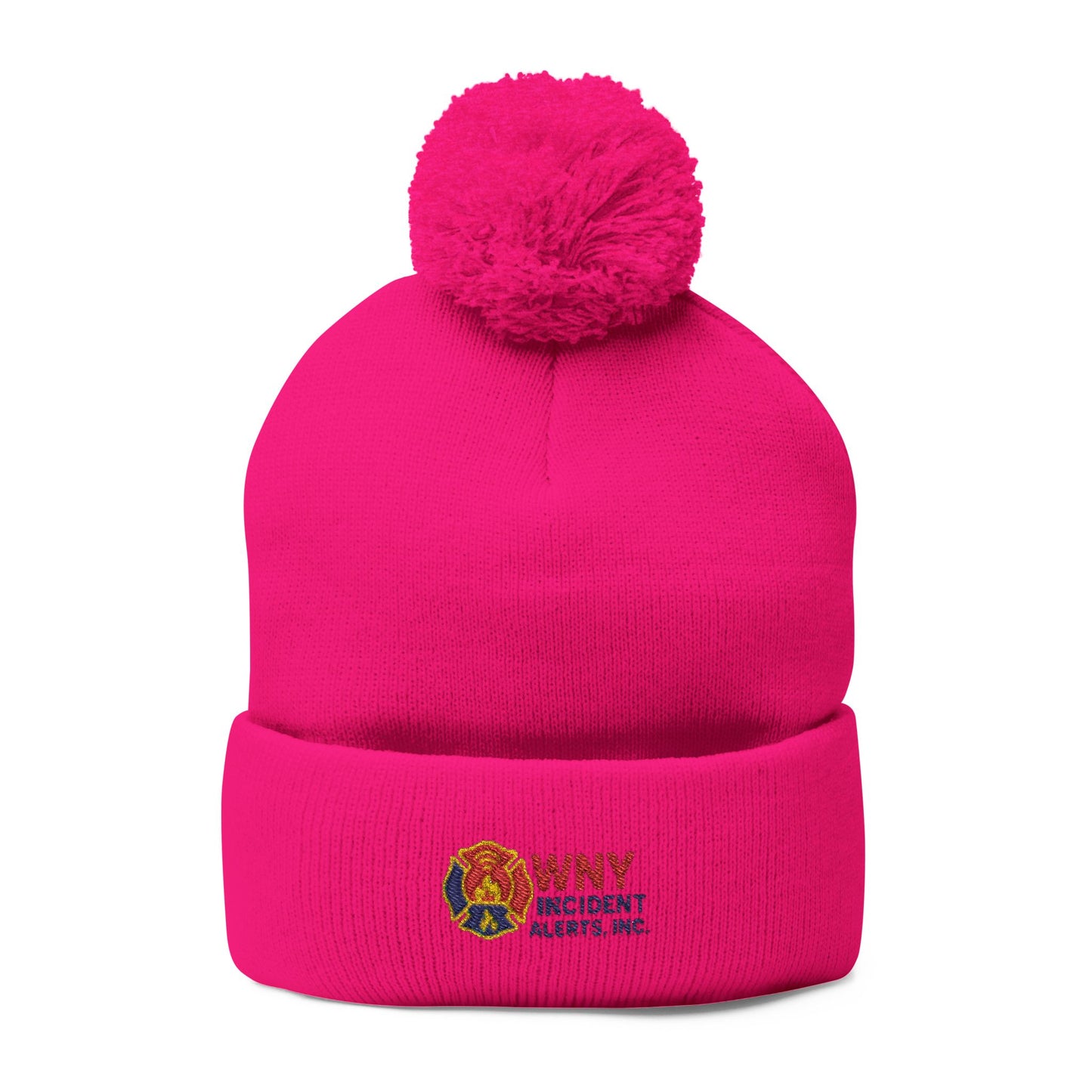 Embroidered Pom-Pom Knit Cap — Cozy Winter Beanie with Cuffed Logo
