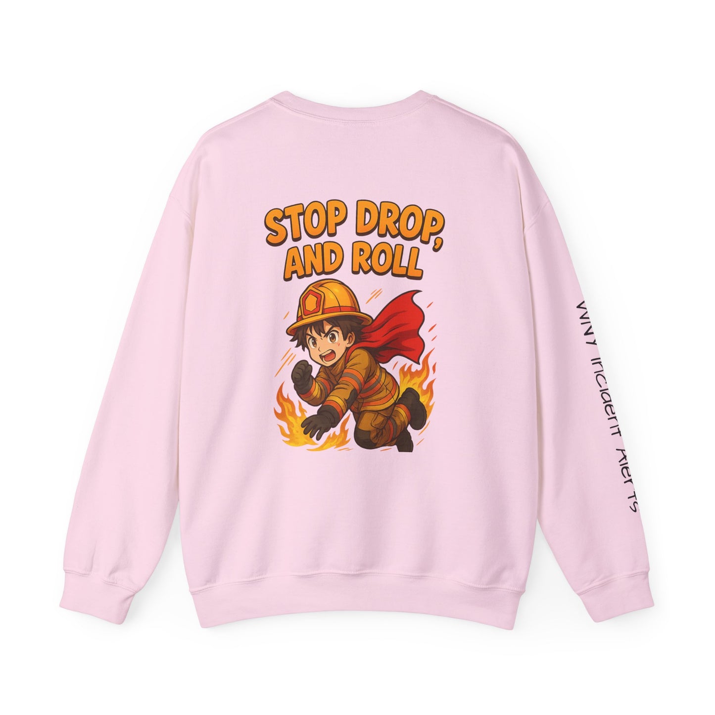 Firefighter Crewneck Sweatshirt — "Stop, Drop, and Roll" Graphic