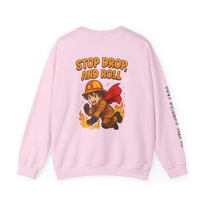 Firefighter Crewneck Sweatshirt — "Stop, Drop, and Roll" Graphic