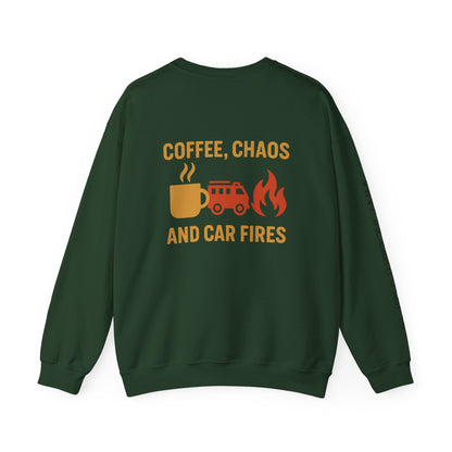 Coffee, Chaos & Car Fires Sweatshirt — Firefighter Crewneck