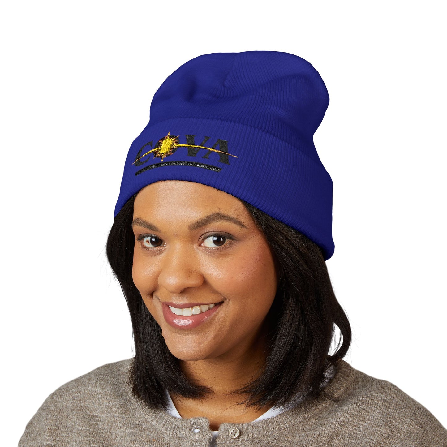 COVA Sun Logo Cuffed Beanie — Embroidered Winter Hat