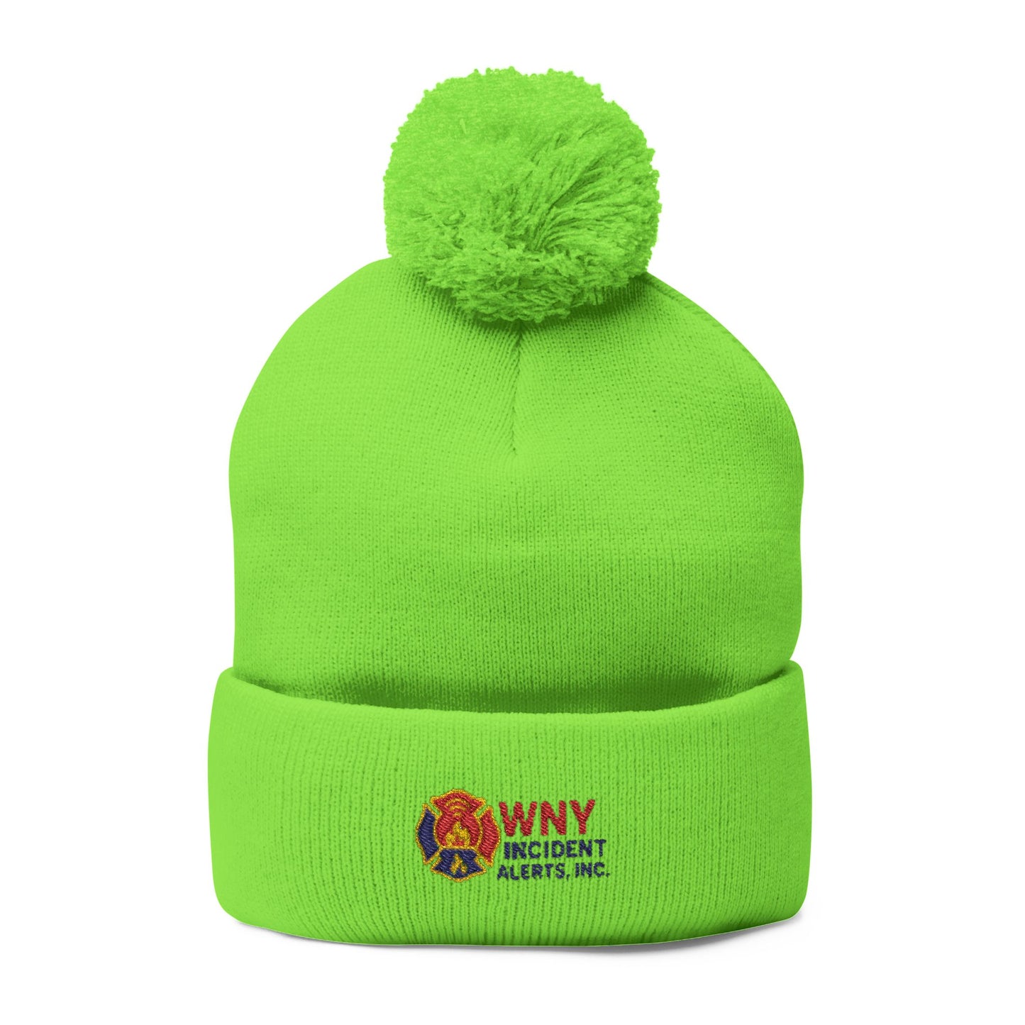 Embroidered Pom-Pom Knit Cap — Cozy Winter Beanie with Cuffed Logo