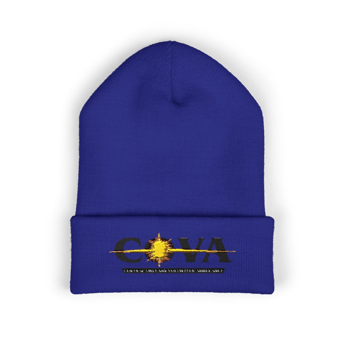 COVA Sun Logo Cuffed Beanie — Embroidered Winter Hat