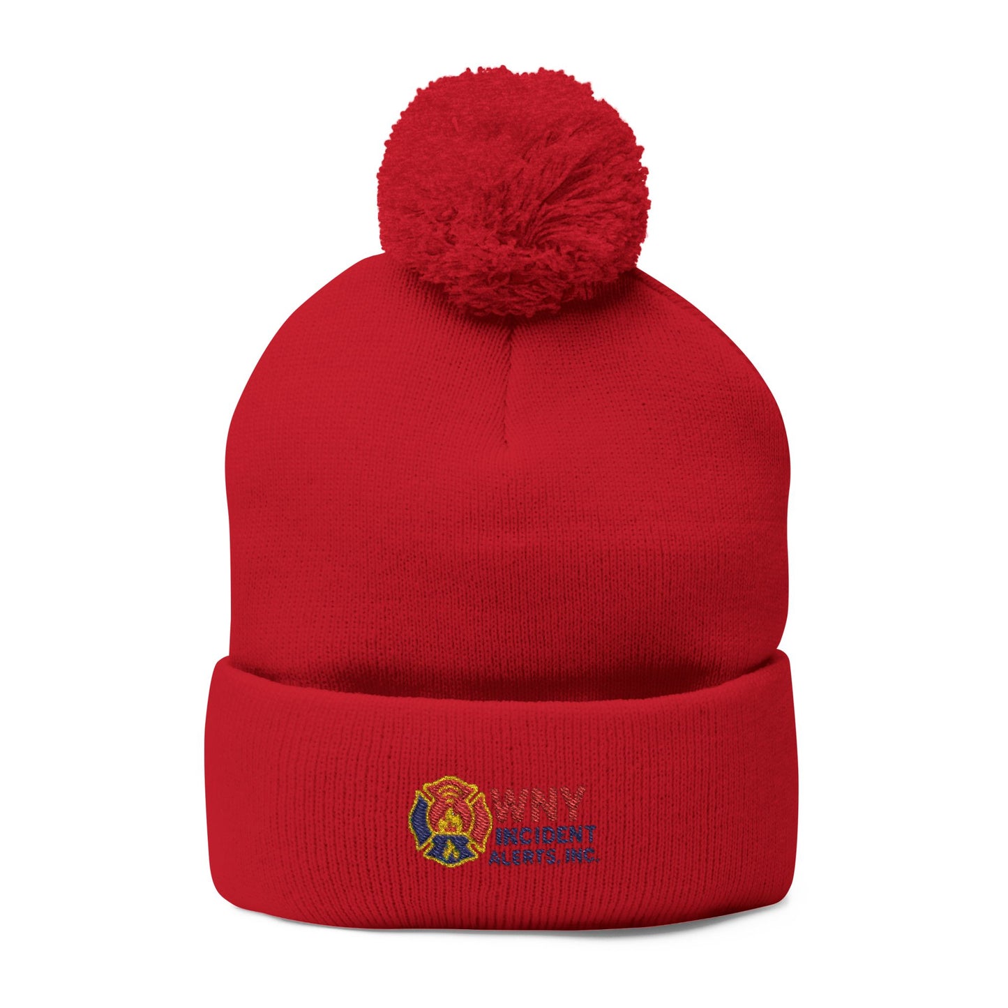 Embroidered Pom-Pom Knit Cap — Cozy Winter Beanie with Cuffed Logo