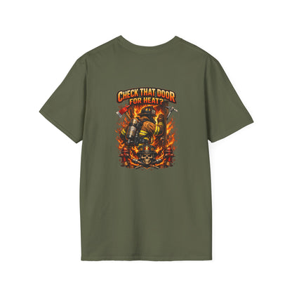 Firefighter T-Shirt – "Check That Door for Heat" Graphic Tee