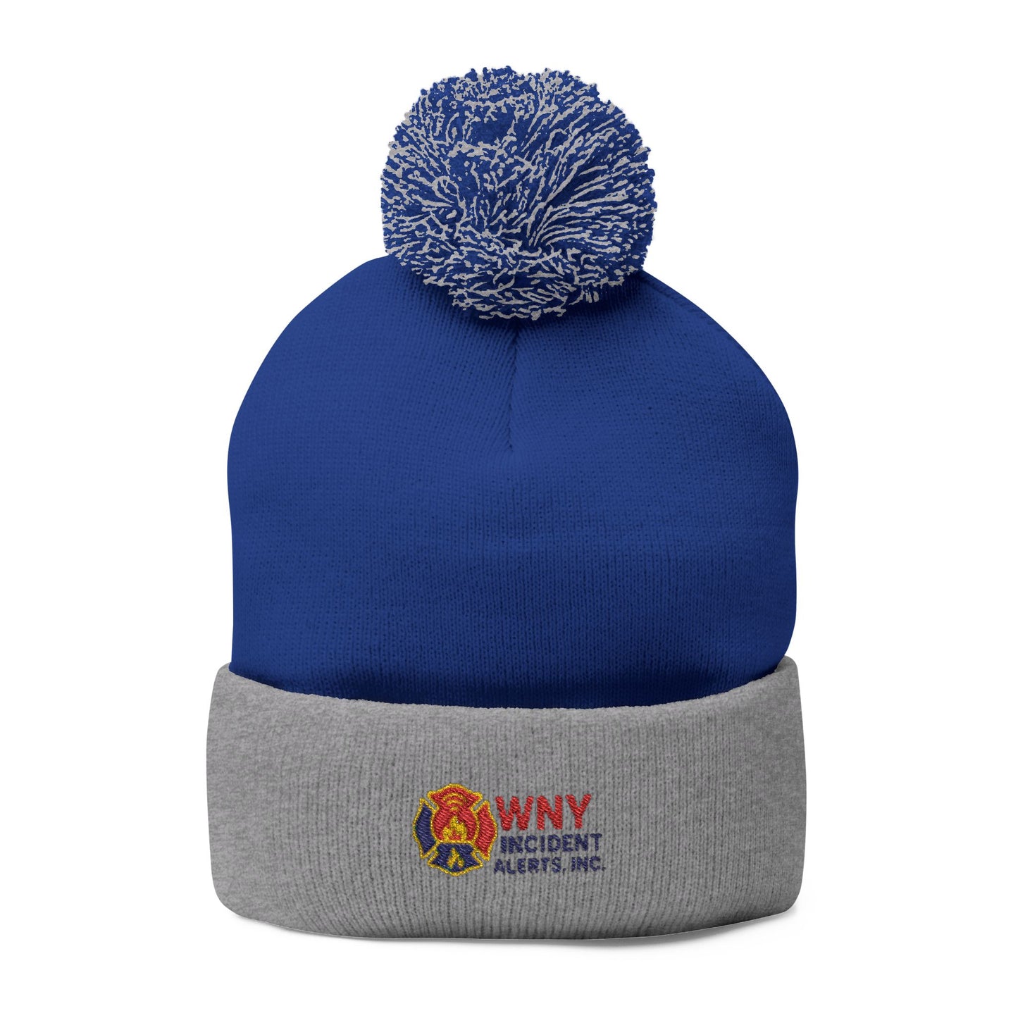 Embroidered Pom-Pom Knit Cap — Cozy Winter Beanie with Cuffed Logo