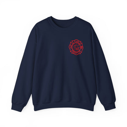 Firefighter Crewneck Sweatshirt — "Stop, Drop, and Roll" Graphic