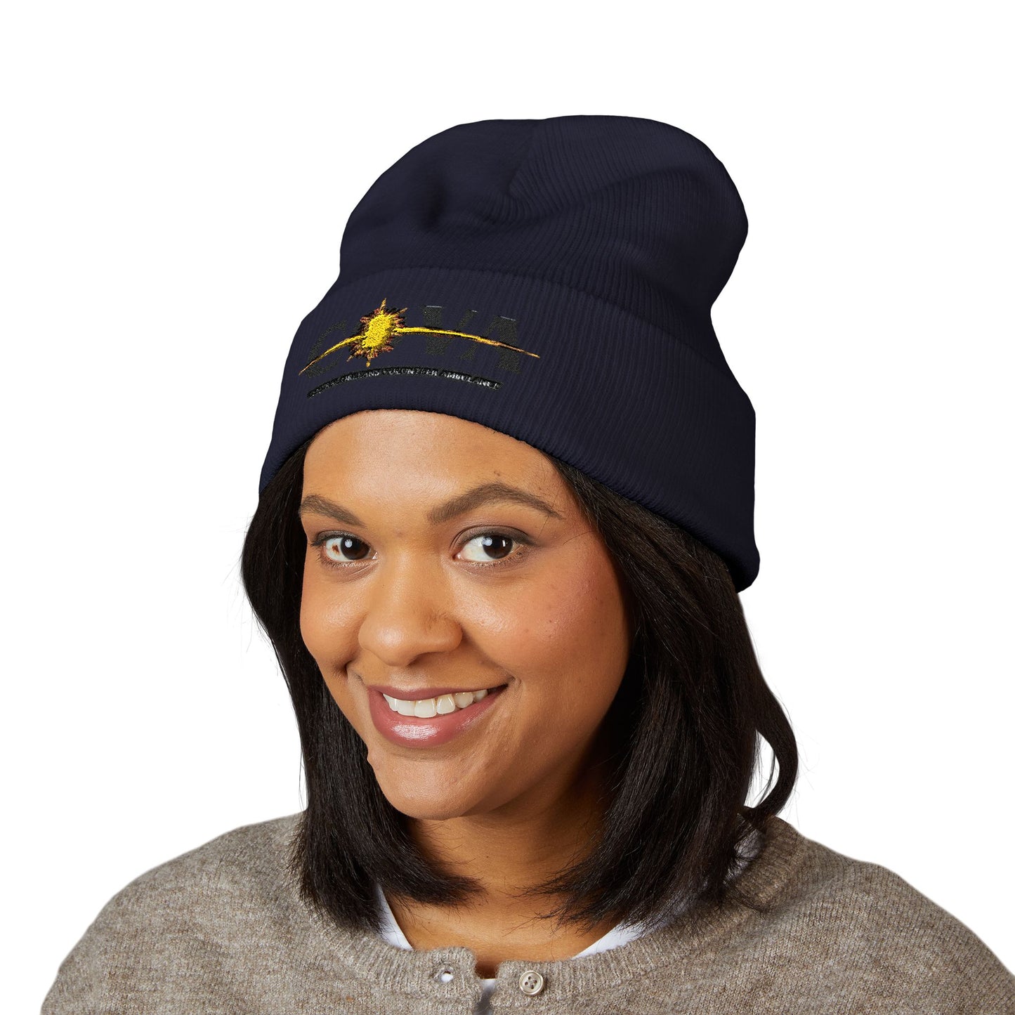 COVA Sun Logo Cuffed Beanie — Embroidered Winter Hat