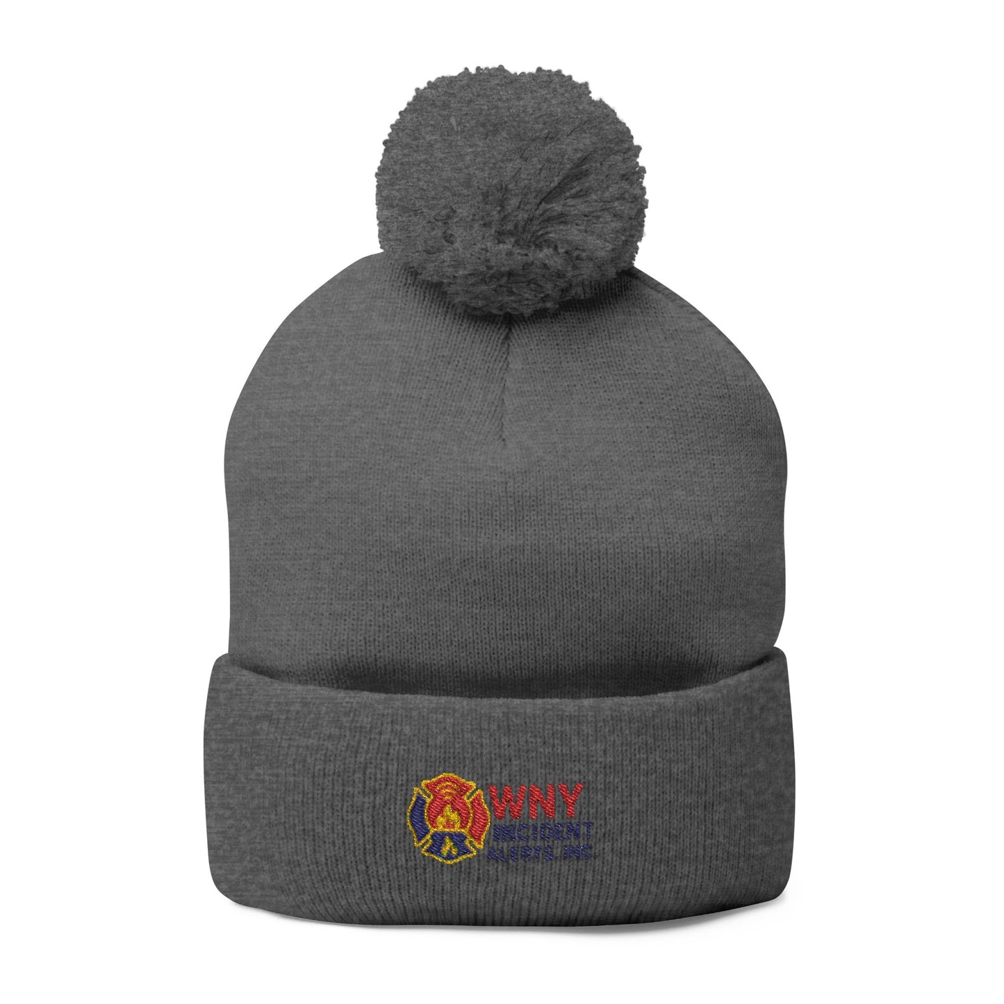Embroidered Pom-Pom Knit Cap — Cozy Winter Beanie with Cuffed Logo