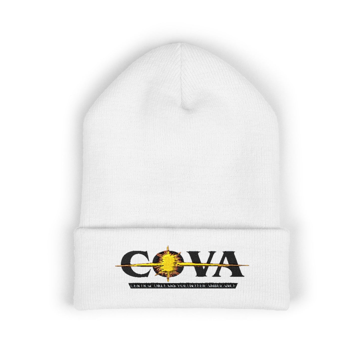 COVA Sun Logo Cuffed Beanie — Embroidered Winter Hat