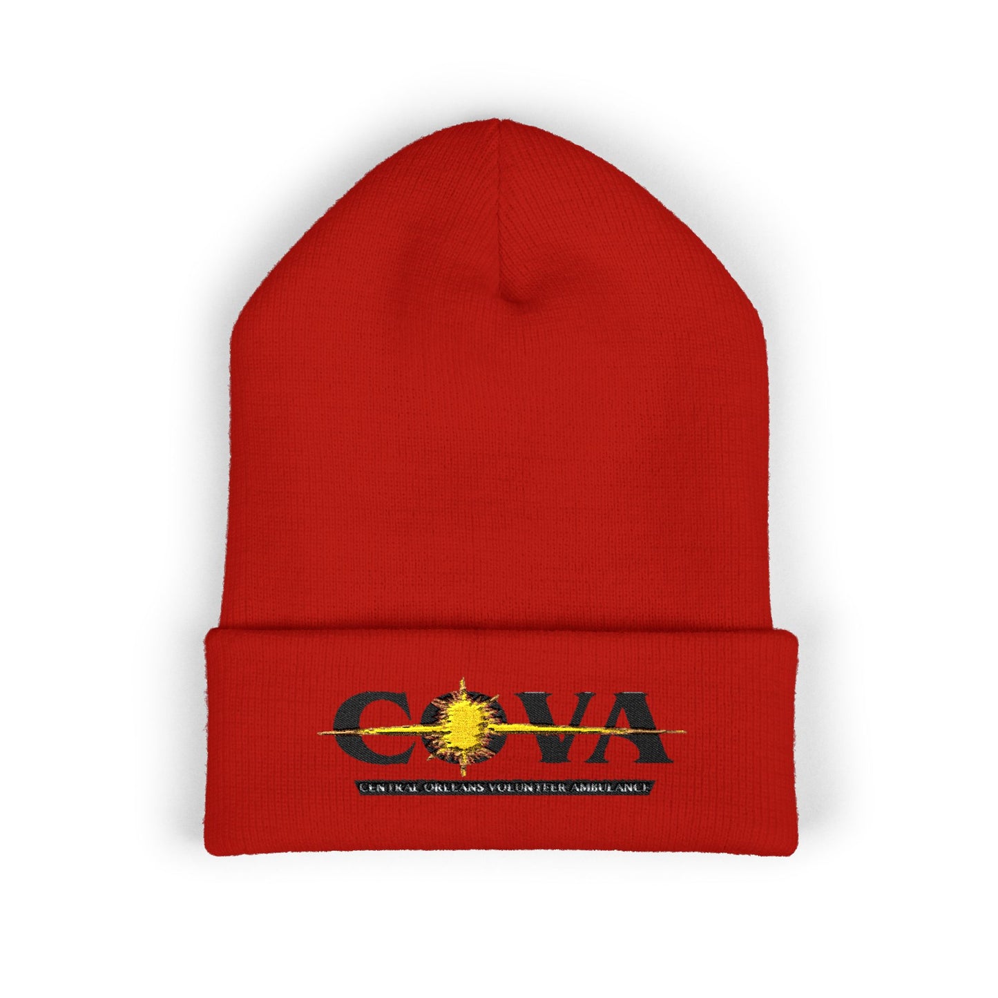 COVA Sun Logo Cuffed Beanie — Embroidered Winter Hat