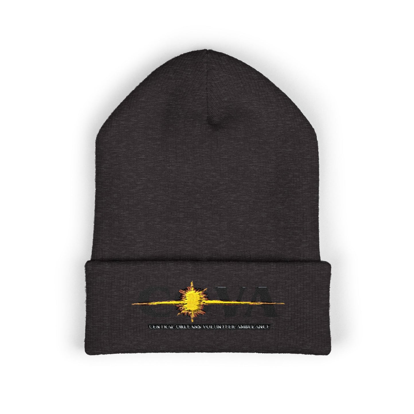 COVA Sun Logo Cuffed Beanie — Embroidered Winter Hat