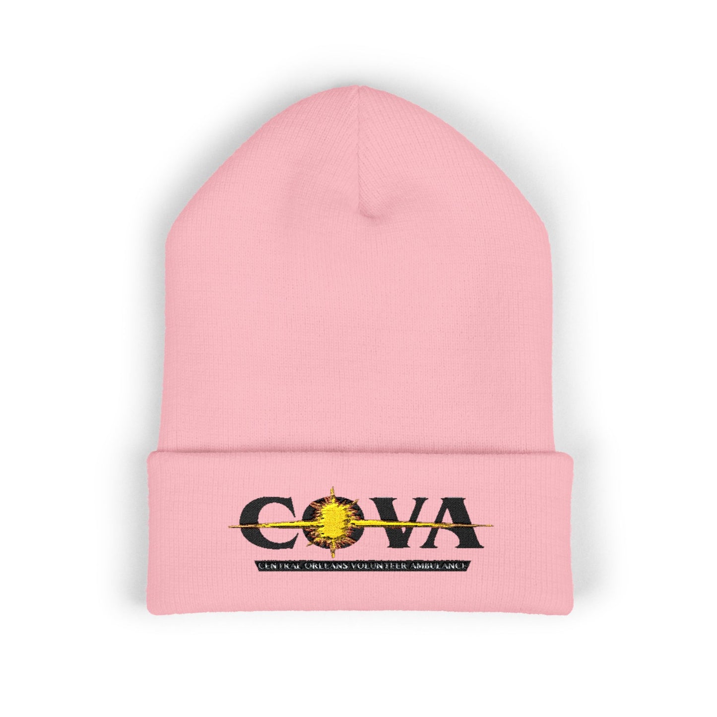 COVA Sun Logo Cuffed Beanie — Embroidered Winter Hat