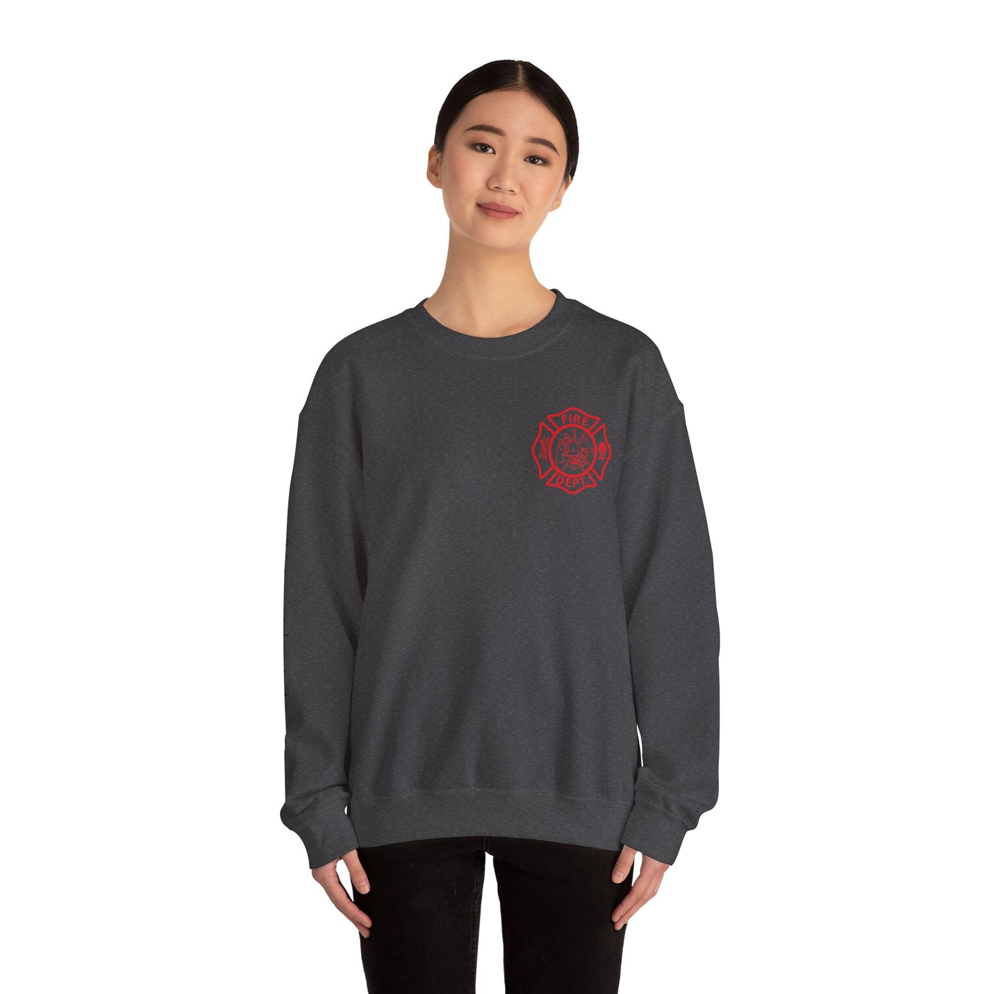 Fueled by Caffeine Crewneck Sweatshirt — Coffee & 2 A.M. Tones Fire Graphic