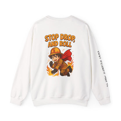 Firefighter Crewneck Sweatshirt — "Stop, Drop, and Roll" Graphic