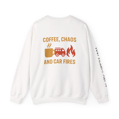 Coffee, Chaos & Car Fires Sweatshirt — Firefighter Crewneck