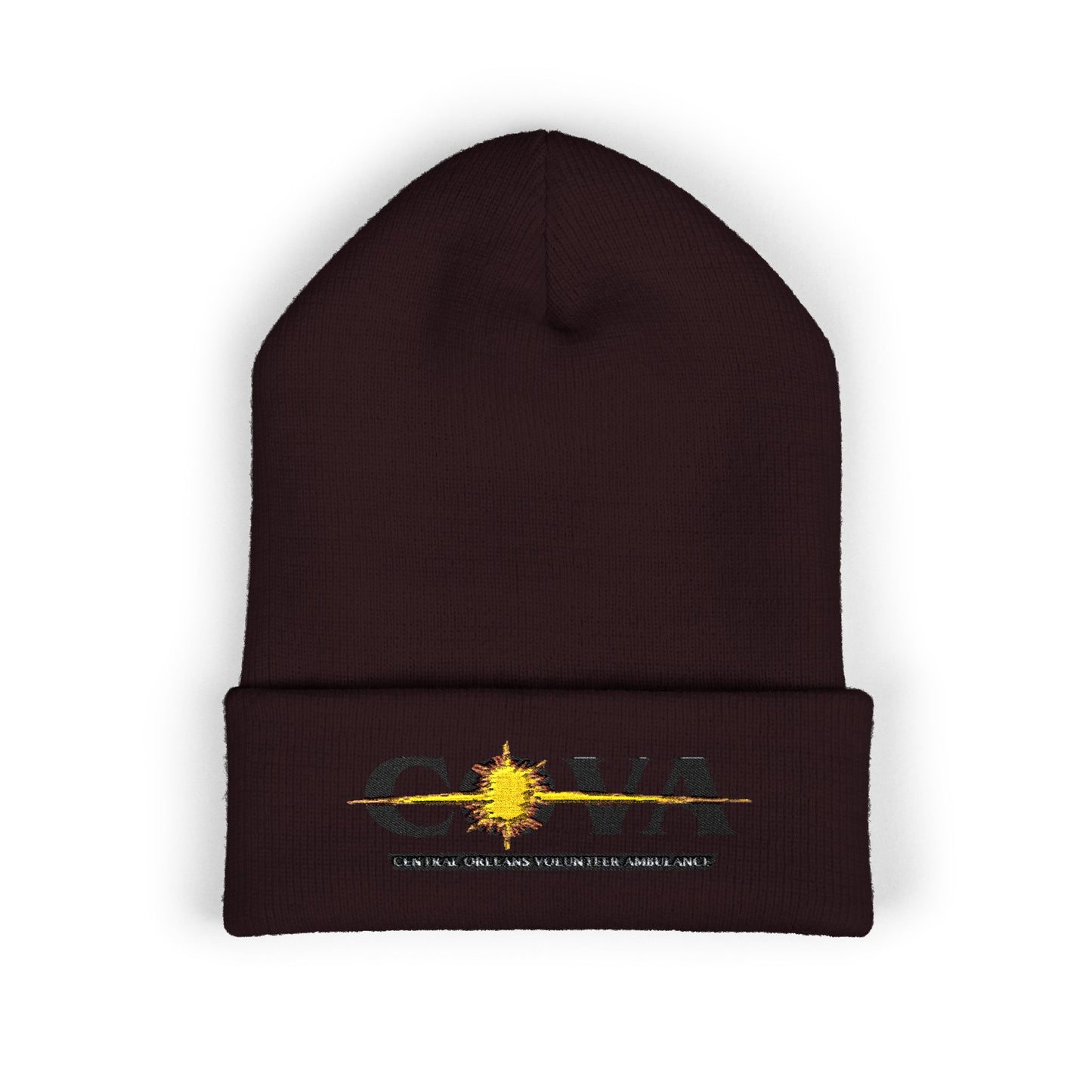 COVA Sun Logo Cuffed Beanie — Embroidered Winter Hat