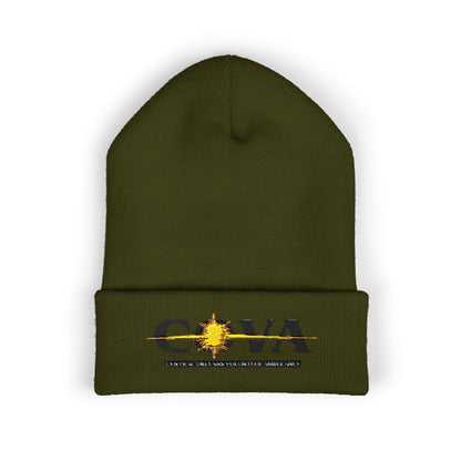 COVA Sun Logo Cuffed Beanie — Embroidered Winter Hat