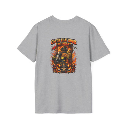 Firefighter T-Shirt – "Check That Door for Heat" Graphic Tee
