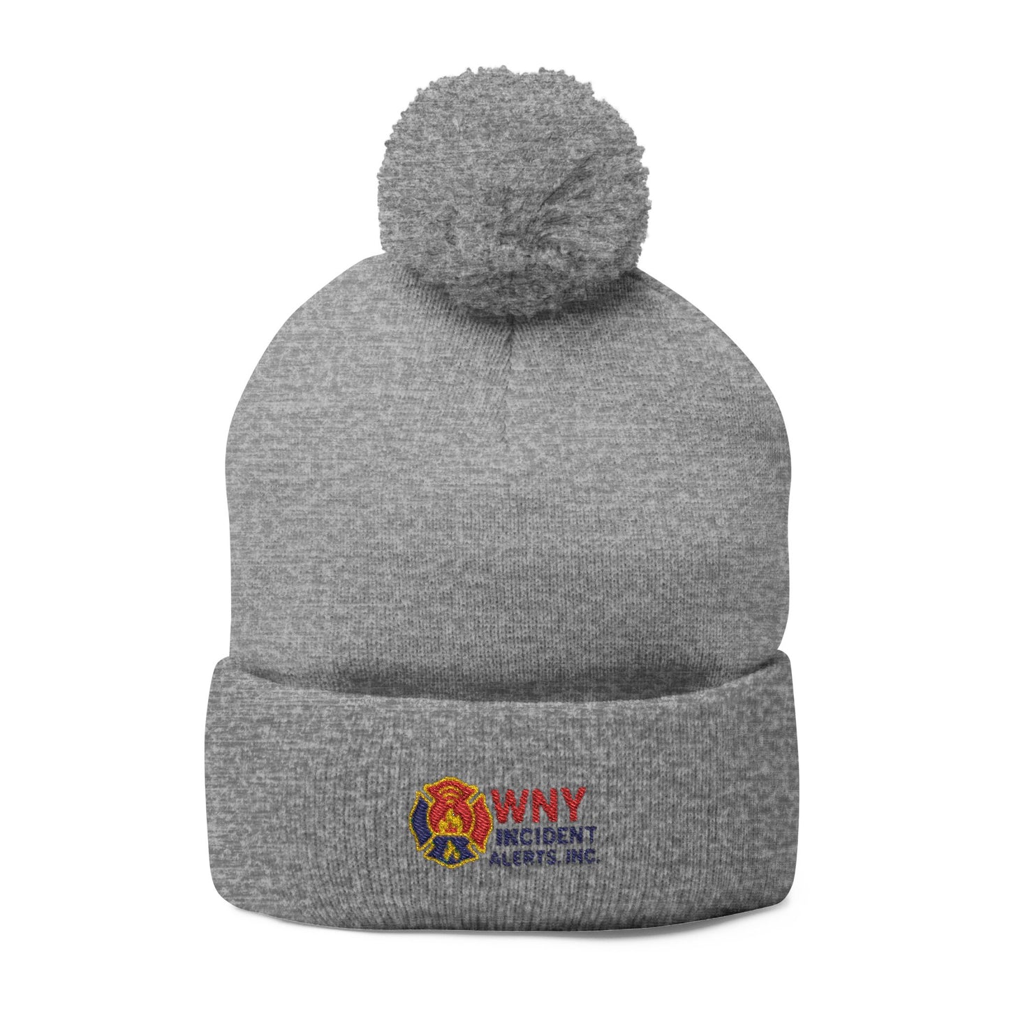 Embroidered Pom-Pom Knit Cap — Cozy Winter Beanie with Cuffed Logo