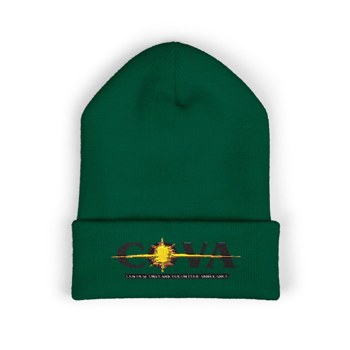 COVA Sun Logo Cuffed Beanie — Embroidered Winter Hat
